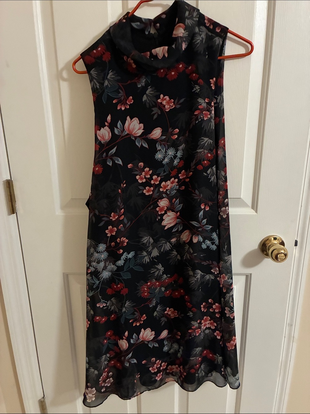 Nine West Black Midi Dress with Pink and Red Floral Print
